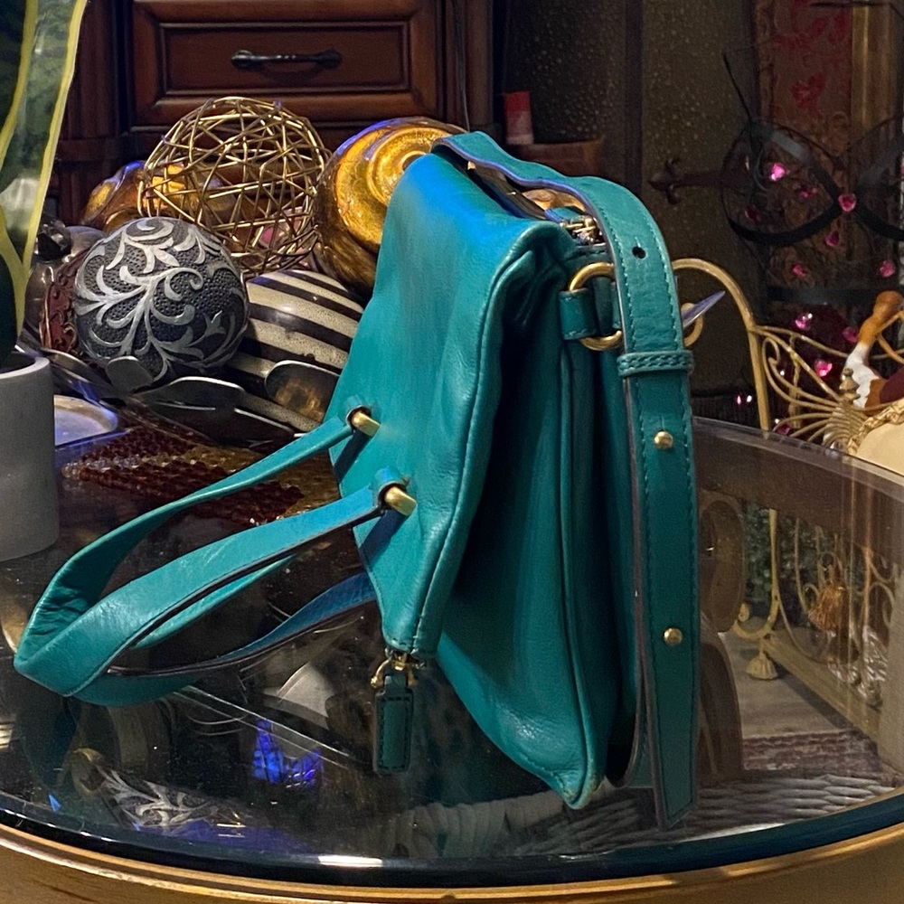 Elegant Fossil Teal Foldover Leather Women's Crossbody Bag